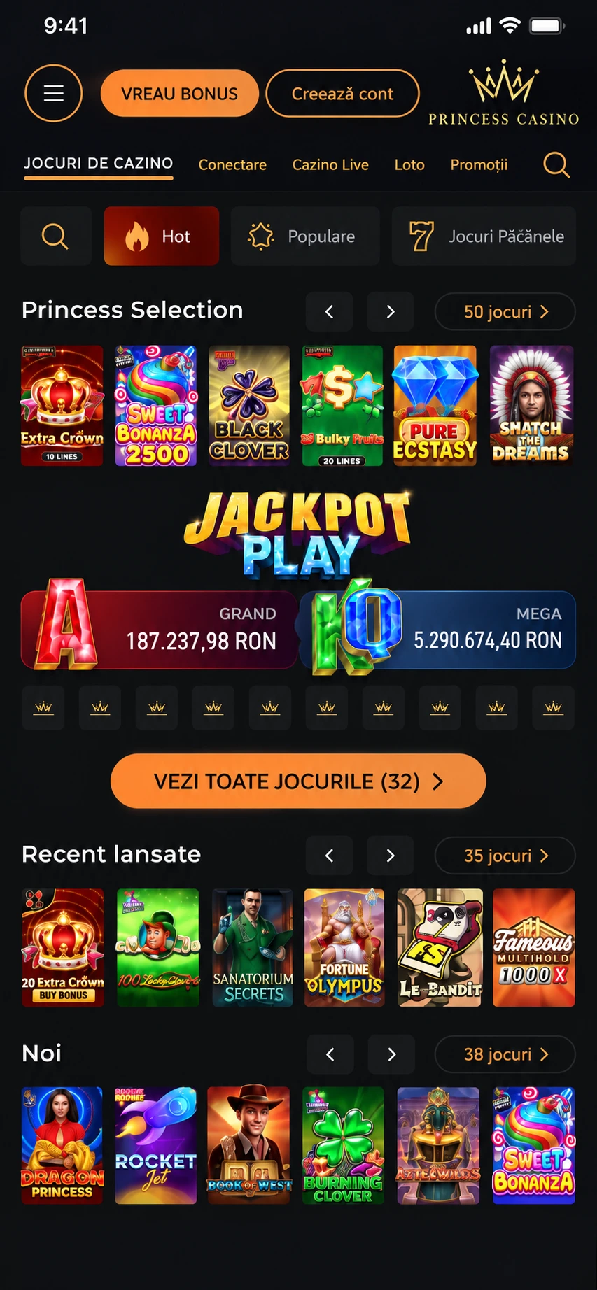 Aplicația Princess Casino